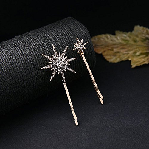 3 pcs Vintage Palillos de Pelo Cabello Varillas Clip de metal y Cristal geométrico hueco Accesorios de Peinado, Estrellas, luna-Lumanuby