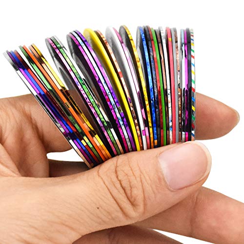 32 Colores Mezclados Rollos Línea de Cinta de Rayas de Uñas, Uñas Arte Rayas Adhesivas, Nail Art Striping Tape Line, Clavo Arte Cinta Decoración Pegatinas para Diseño Arte de Uñas