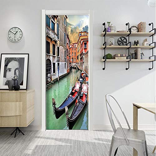 3D Puerta Mural, Venecia Pvc Door Mural Sticker Autoadhesivo para Dormitorio Sala Cocina Extraíble Door Wallpaper Poster Diy Decoración