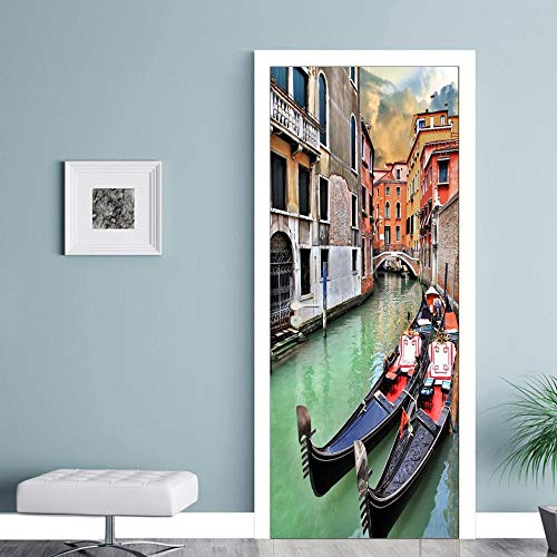 3D Puerta Mural, Venecia Pvc Door Mural Sticker Autoadhesivo para Dormitorio Sala Cocina Extraíble Door Wallpaper Poster Diy Decoración