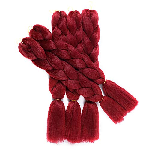 5 piezas de extensiones de cabello trenzado Jumbo rojo vino 24 pulgadas Moda Xpression Kanekalon cabello trenzado sintético