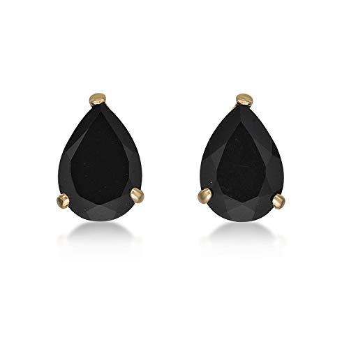 7 x 5 mm pera natural color negro Onyx 14 K oro amarillo Stud Pendientes