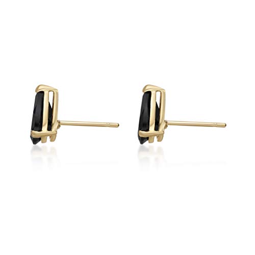 7 x 5 mm pera natural color negro Onyx 14 K oro amarillo Stud Pendientes