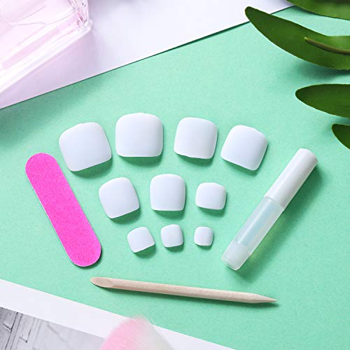 72 Piezas Uñas Postizas de Dedos de Pie Uñas de Pies Falsas Cortas Cuadradas con Pegamento para Mujeres Niñas (Blanco)