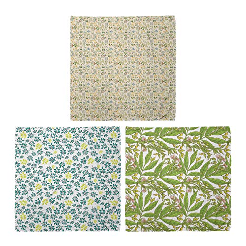 ABAKUHAUS Pack de 3 Bandanas Unisex, En colores pastel a base de plantas Botánica botánicas del verano adorno de la hoja Olivo Mediterráneo, Multicolor