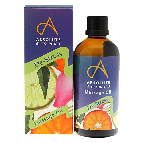 Absolute Aromas Aceite para Masajes Y Baño De-Stress de 100ml - Aceites Esenciales Puros de Incienso, Lavanda, Jazmín y Rosa en una Base de Aceite de Jojoba, Almendras Dulces y Onagra Vespertina