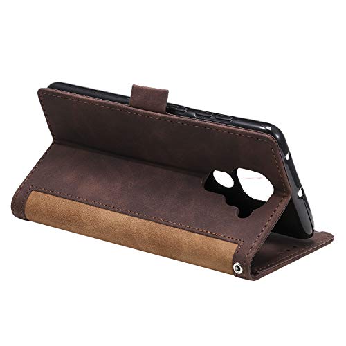 Abuenora Funda para Xiaomi Redmi Note 9, Carcasa Libro con Tapa Flip Case Antigolpes Cartera PU Cuero con Soporte Plegable Oficial Vintage Clasica Empalme Funda Color Marrón Intenso