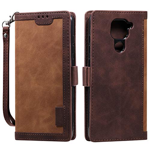 Abuenora Funda para Xiaomi Redmi Note 9, Carcasa Libro con Tapa Flip Case Antigolpes Cartera PU Cuero con Soporte Plegable Oficial Vintage Clasica Empalme Funda Color Marrón Intenso