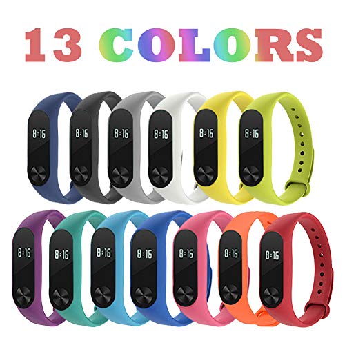 Acalder 13 Piezas Pulsera Xiaomi Mi Band 2 Correas Reloj Silicona Banda para XIAOMI Mi Band 2 Reemplazo - 13 Colores