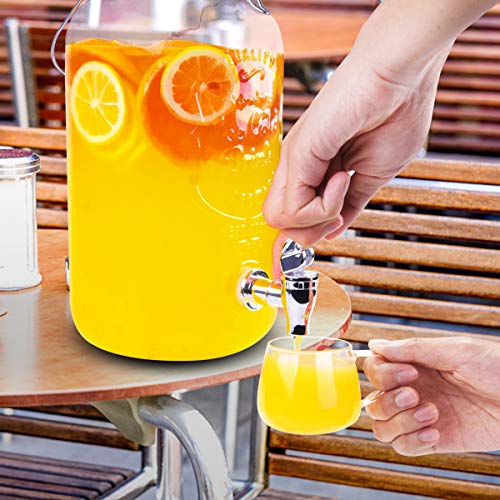 AETKFO Dispensador de Bebidas con Grifo,Dispensador de Cerveza Vidrio Dispensador Bebida Cristal Tarro con Grifo Transparente para Verano, Fiesta, Jardín