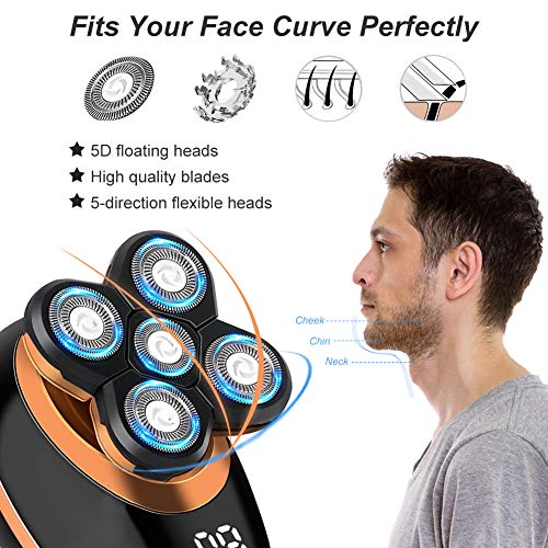 Afeitadora Eléctrica para Hombre, 5 en 1 Afeitadora Rotativo Multifunción, Cortapelos para Nariz, Cepillo facial, Cortapelos para Cabello Nariz Bigote Barba (Impermeable)