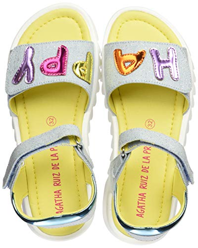 Agatha Ruiz de la Prada 202960, Sandalias con Punta Abierta para Niñas, Azul (Vaquero (Textil Metalizado) Paprika), 28 EU