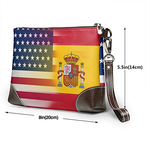 Ahdyr Estados Unidos España Bandera Monederos de cuero Carteras de mano Carteras de teléfono Estuche de maquillaje Bolsa de aseo Bolsa de cosméticos para viajes