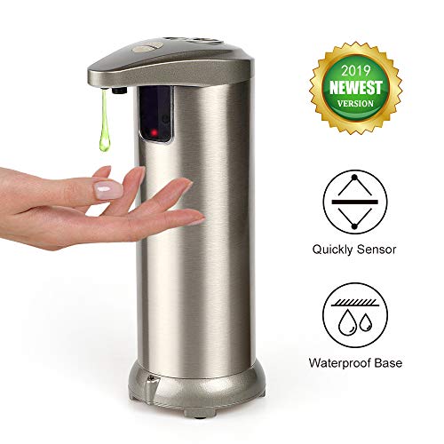 AHUIFT Dispensador Automático de Jabón con Acero Inoxidable, Sensor de Movimiento por Infrarrojos, Base Impermeable, Interruptor Ajustable, Baño Apropiado, Cocinas, Hotel, Restaurante