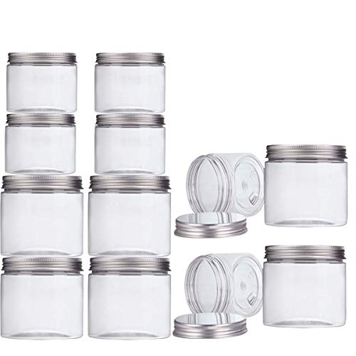 Aitsite Pack-12 Tarro Plastico con Tapa de Metal Atornillable (6 Piezas 350ml + 6 Piezas 150ml) Transparente Botes Cocina Recipientes Slime Contenedor Alimentos