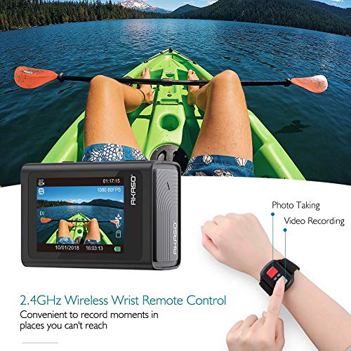 AKASO Cámara Deportiva 4K WiFi 20MP 6X Zoom Control de Voz Cámara de Acción EIS Cámara Sumergible Acuática 30M Videocámara con Control remoto 2 Baterías Kit de Accesorios (Brave 6)