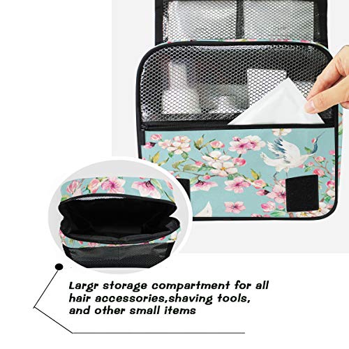 ALARGE - Bolsa de aseo colgante para acuarela, diseño floral japonés, grúa, grande, portátil, para viajes, cosméticos, organizador de maquillaje, para mujeres y hombres