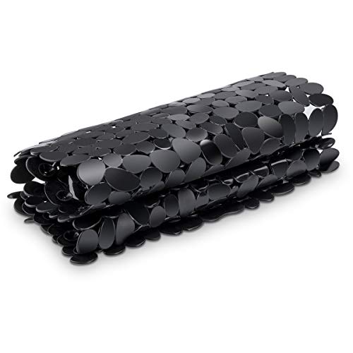 Alfombra de Bañera Antideslizante Alfombrilla de Baño Piedra Alfombra para Ducha con Ventosas para Cocina Niños Ancianos, Resistentes al Moho, Antibacterial, Lavable a Máquina, Larga 88 x 40cm Negro