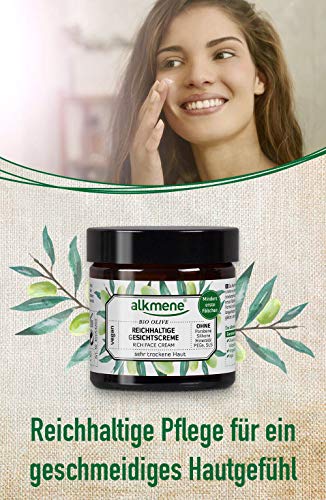 alkmene Crema facial con oliva orgánica - Crema de día rica para piel muy seca - Cuidado facial vegano sin siliconas, parabenes, aceite mineral, PEGs, SLS & SLES - Crema de día (1x 50 ml)