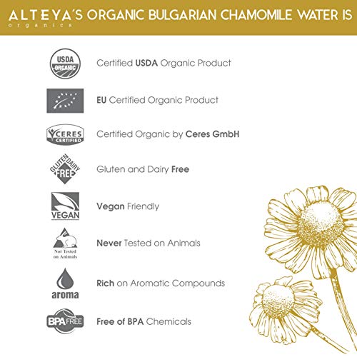 Alteya Botella de agua de manzanilla orgánica de 240 ml - USDA certificado orgánico floral agua vapor destilado de frescas Anthemis Nobilis flores - hidratante, calmante y calmante