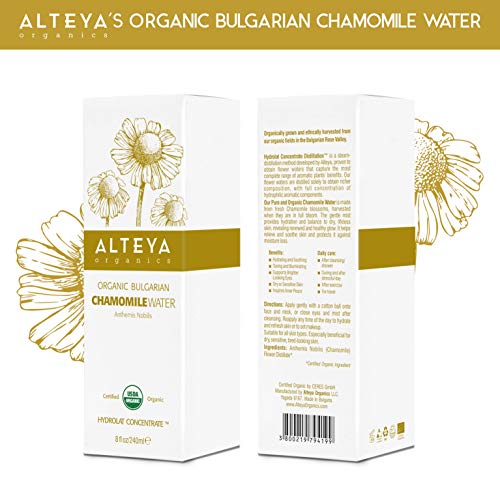 Alteya Botella de agua de manzanilla orgánica de 240 ml - USDA certificado orgánico floral agua vapor destilado de frescas Anthemis Nobilis flores - hidratante, calmante y calmante