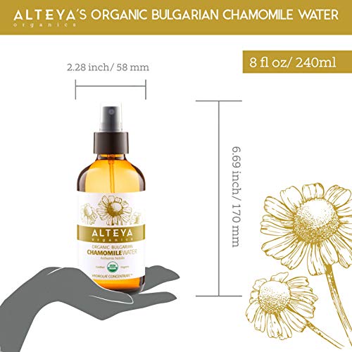 Alteya Botella de agua de manzanilla orgánica de 240 ml - USDA certificado orgánico floral agua vapor destilado de frescas Anthemis Nobilis flores - hidratante, calmante y calmante