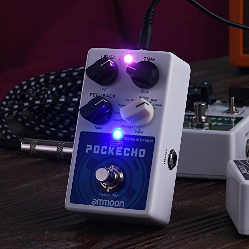 ammoon POCKECHO Demora y Looper Pedal de Efectos de Guitarra 8 Efectos de Retardo Max. 300s Loop Time Tap Tempo Function True Bypass (POCKECHO)