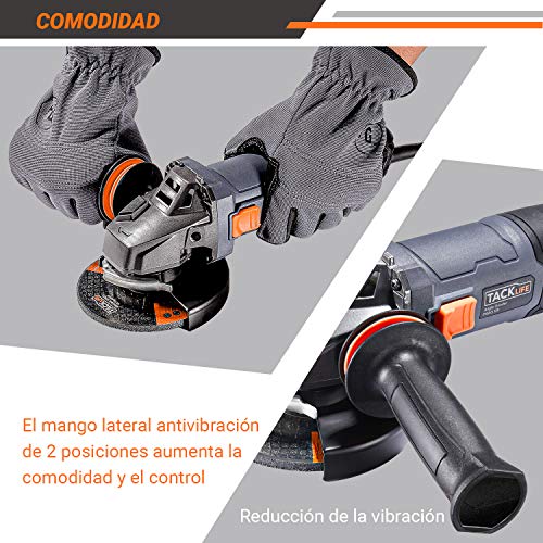 Amoladora Angular 900W, TACKLIFE Herramienta de 125 mm y 12000 RPM con Mango Anti-vibraciones, 3 Discos para Lijar/Pulir/Cortar, 2 Cubiertas Protectoras de Ruedas, 1 Bolsa Portátil, P9AG125