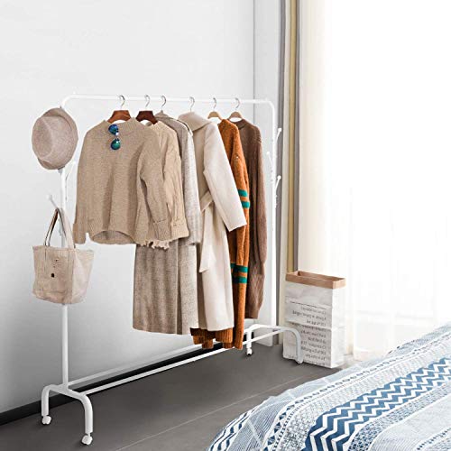 amzdeal Perchero de Pie, Perchero Burro Multifuncional Colgador Metálico para Ropa con 7 Ganchos y Estante, Cargable hasta 60 kg, 146 x 41 x 152cm, Blanco (146 x 41 x 152cm)