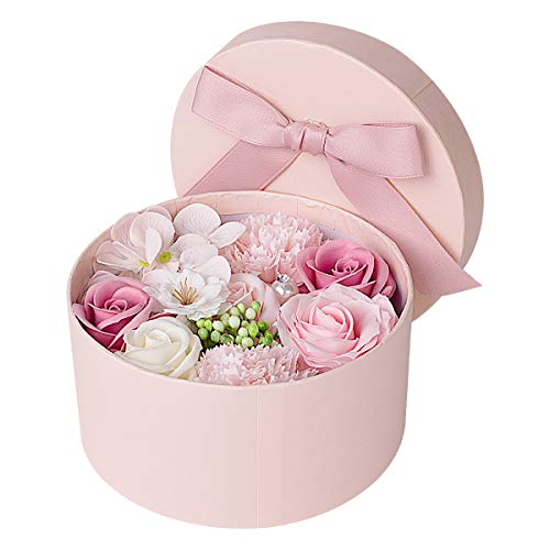 ANBET Artificial Flowers with Pink Round Gift Box Fake Rose Carnation Bouquets Women Gift for Valentine's Day, Mother's Day, Wedding, Home Décor (Pink, 16.5x8cm)