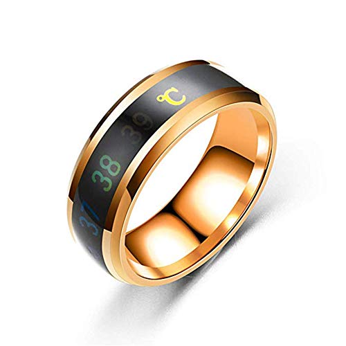 Anillos de monitor de temperatura, termómetro digital, sensor de temperatura corporal, anillos inteligentes de boda pareja de amantes de anillos, tamaño adecuado de titanio de acero de onda anillos