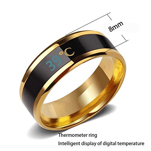 Anillos de monitor de temperatura, termómetro digital, sensor de temperatura corporal, anillos inteligentes de boda pareja de amantes de anillos, tamaño adecuado de titanio de acero de onda anillos