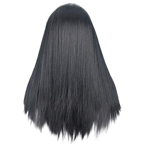 ANMOBANG Peluca De Encaje Frontal Negra Señora Pelo Sintético De Fibra Larga Resistente Al Calor Lacio Adecuado para Vestidos Elegantes, Negro, 22 Pulgadas