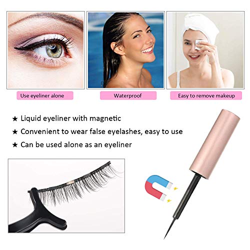 Anself 5 Pares Pestañas Postizas con Delineador de Ojos, Pestañas Postizas Magnéticas Naturales y Reutilizables con Delineador Impermeable + Pinzas