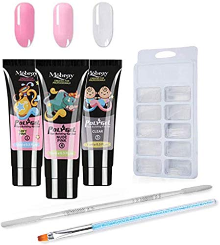 Anself Polygel Set, con Extensión de Uñas de Gel de 15 ml * 3 Colores, con Lápiz de Terapia de Luz de Taladro Azul, Cajón de Acero de Doble Cabezal y 100 Piezas de Bandejas de Uñas