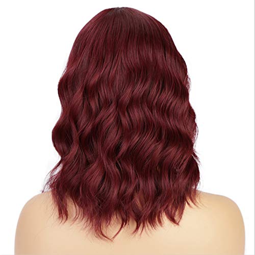 AOMOSA Pelucas de Bob corto pelucas elegantes de Bob rizado de Color rojo vino con flequillo para mujeres negras, fibra natural resistente al calor de 16 "