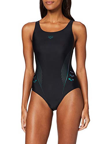 ARENA W V Back One Piece Bañador Deportivo Mujer Chameleon, Black-Wood Green, 44