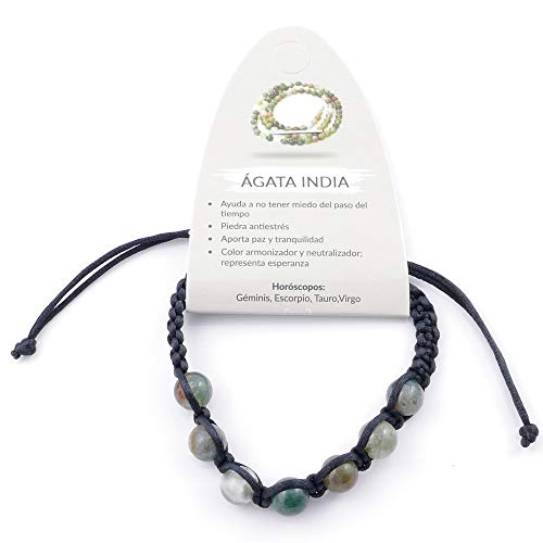 ARITZI – Pulsera con Nudo corredizo con Bolas de Piedra Natural de 8 mm – Piedras de Ágata India