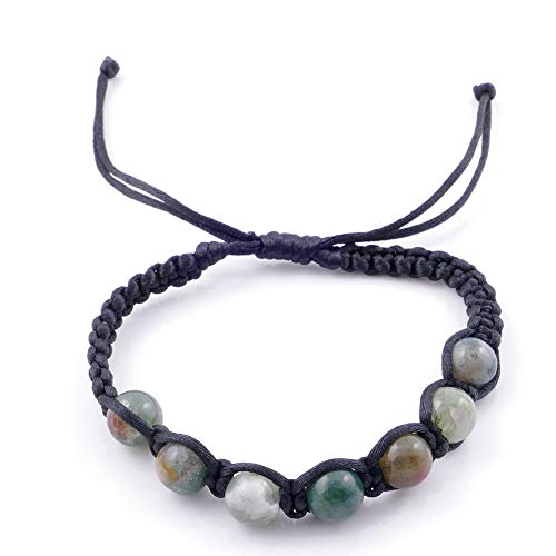 ARITZI – Pulsera con Nudo corredizo con Bolas de Piedra Natural de 8 mm – Piedras de Ágata India