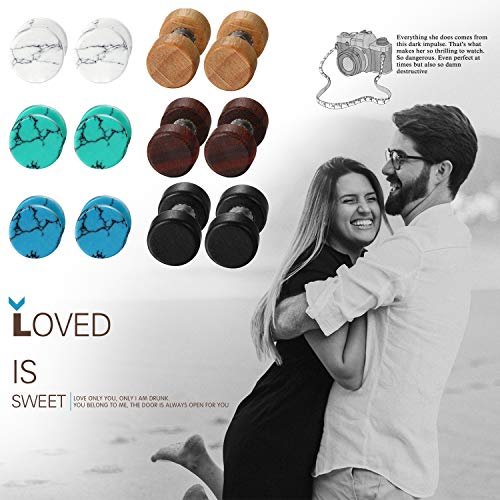 Aroncent - Pendientes de Tuerca de Acero Inoxidable para Mujer y Hombre, 6 Pares de Tapones Falsos