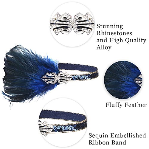 ArtiDeco 1920 Diadema de Pluma Cinta para el Pelo con Cristal Vintage Años 20 Flapper Pelo Banda de Pluma con Lentejuelas Disfraz Gatsby Accesorio