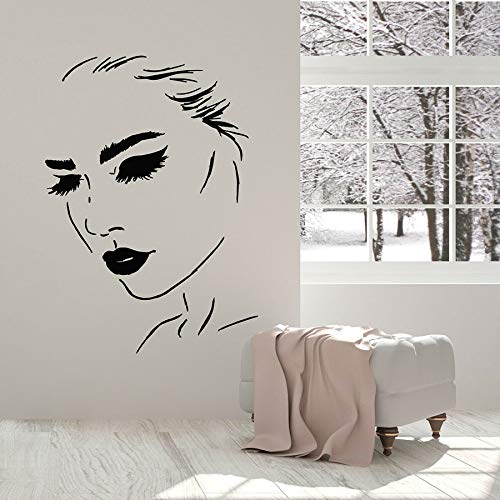 ASFGA Hermosa Mujer Etiqueta de la Pared Rostro Femenino Maquillaje Labios cosméticos SPA salón de Belleza decoración de Interiores Vinilo Etiqueta de la Ventana Moda