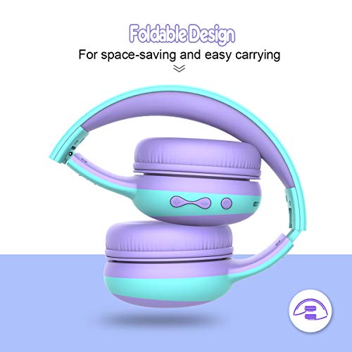 Auriculares Bluetooth para niños, Auriculares Plegable para niños con 85dB Volumen Limitado, Auriculares Ajustable y Plegable con micrófono, niñas y niños, Púrpura New Version