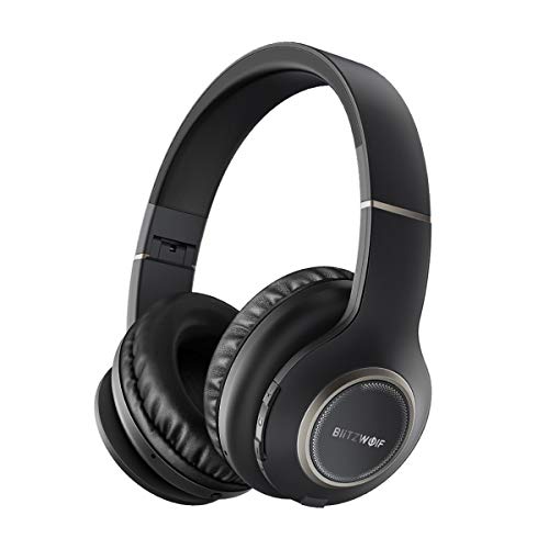 Auriculares Diadema Bluetooth, BlitzWolf Auriculares Bluetooth Plegables, hasta 20 Horas de Llamada, Estéreo de Alta Fidelidad para Móviles y Tabletas, con Cable Aux de 3.5mm(Negro)