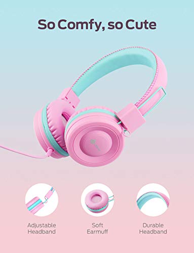 Auriculares para niños, iClever Auriculares con Cable para niños, Diadema Ajustable, Sonido estéreo, Plegable, Cables Que no se enredan, conexión Jack Auxiliar de 3.5 mm