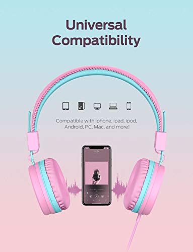 Auriculares para niños, iClever Auriculares con Cable para niños, Diadema Ajustable, Sonido estéreo, Plegable, Cables Que no se enredan, conexión Jack Auxiliar de 3.5 mm