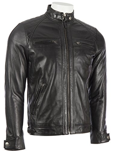 Aviatrix Chaqueta Biker De Cuero Autentica para Hombre con Diseno De Hombros De Diamante (44T9)