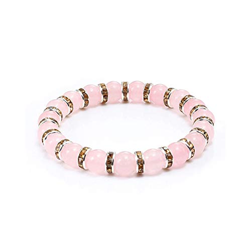 Awertaweyt Pulsera de Cuentas, Natural Stone Pink Crystal Quartz Bracelets & Bangles For Women Men Casual Jewelry Charm Powder Beads Strand Bracelet Love Gifts Silver Red