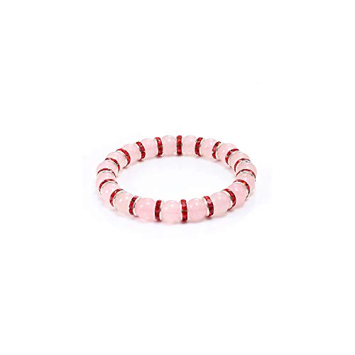 Awertaweyt Pulsera de Cuentas, Natural Stone Pink Crystal Quartz Bracelets & Bangles For Women Men Casual Jewelry Charm Powder Beads Strand Bracelet Love Gifts Silver Red