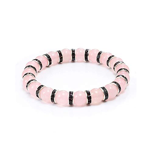 Awertaweyt Pulsera de Cuentas, Natural Stone Pink Crystal Quartz Bracelets & Bangles For Women Men Casual Jewelry Charm Powder Beads Strand Bracelet Love Gifts Silver Red